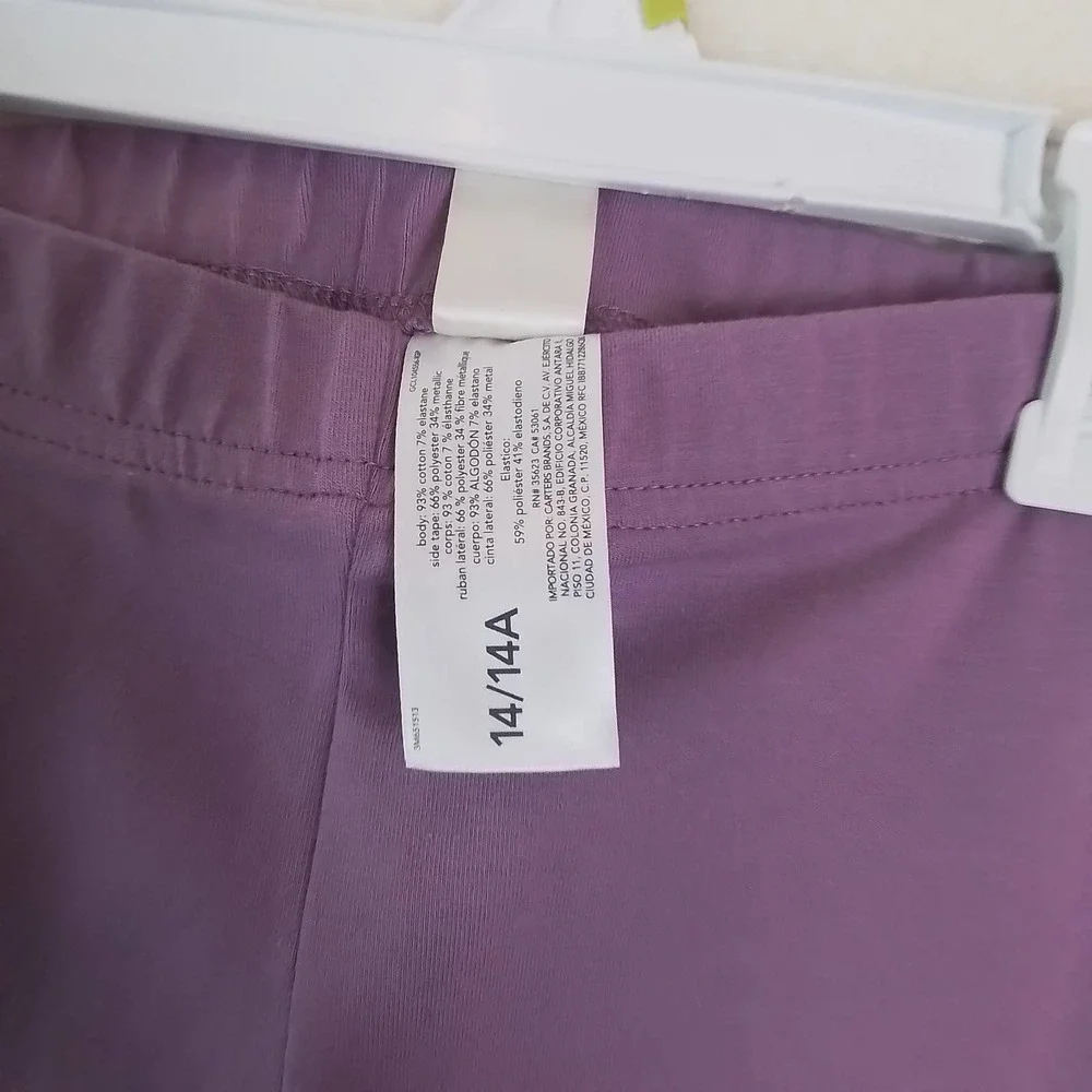 OshKosh Cotton Blend Leggings Size‎ 14 Lavender w/ Gold Shimmer Racer Stripe
